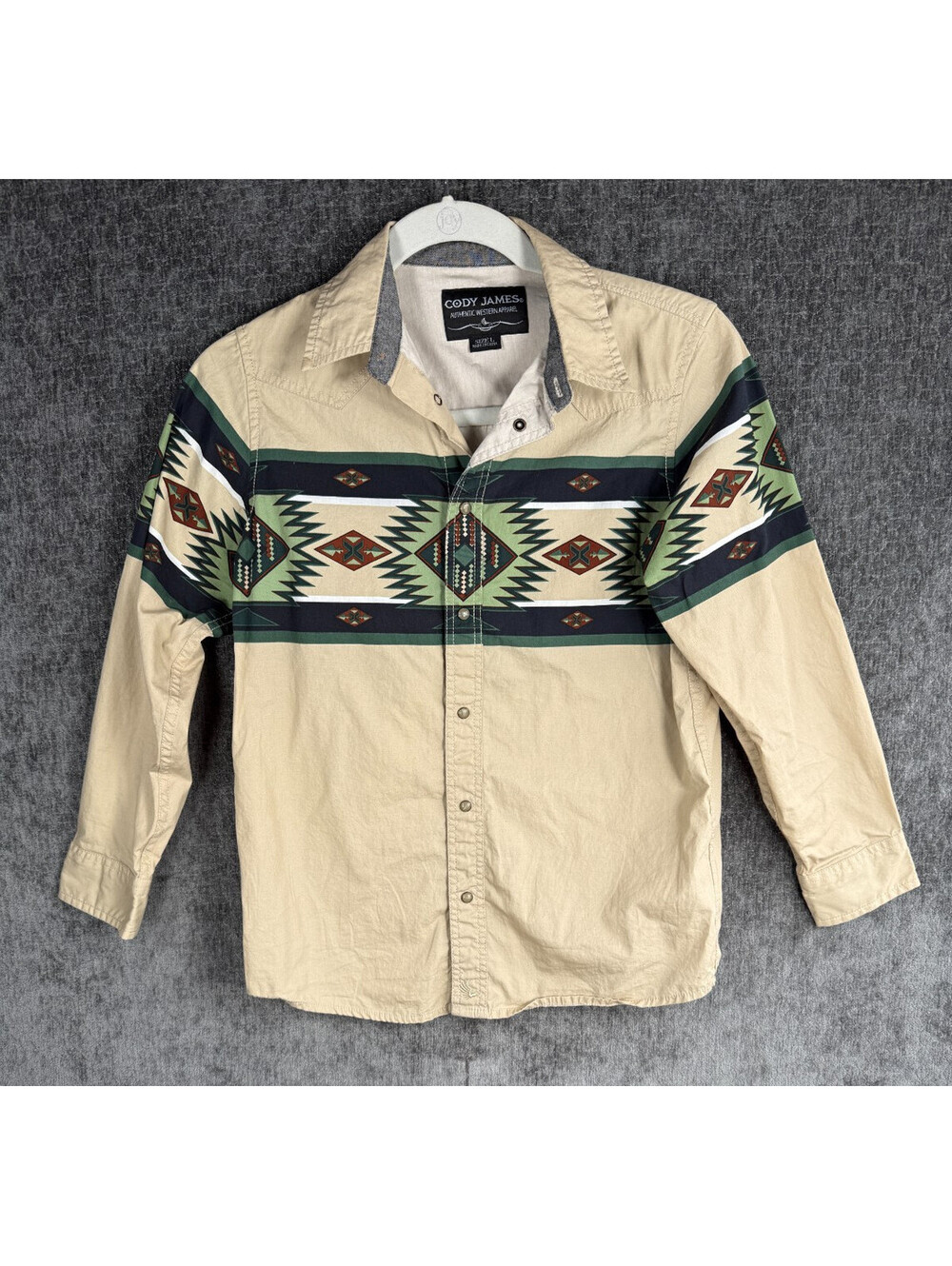 Cody James Womens L Tan Southwestern Aztec Pearl Snap Long Sleeve Western Shirt